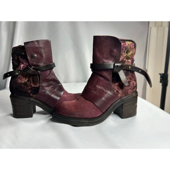 A.S.98. Airstep Shoes - Women's A.S.98. Airstep Burgundy floral Leather Biker Ankle Boho Boots Sz37 EUR